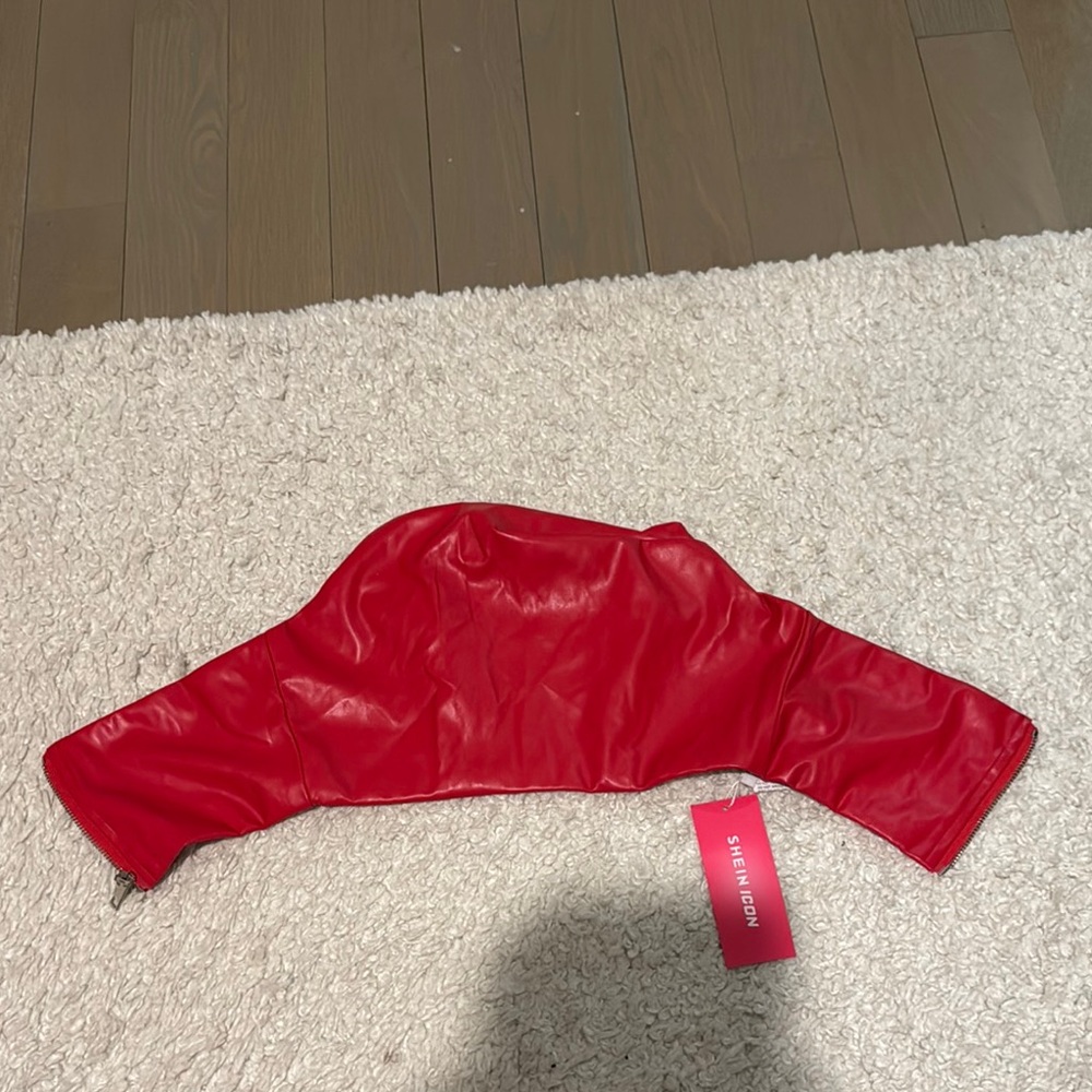 Red Faux Leather Bolero Jacket